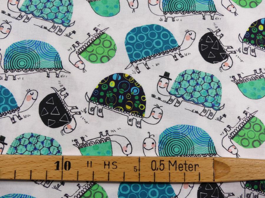 Preview: Patchworkstoff Schildkröten petrol türkis Detailansicht mit Maß